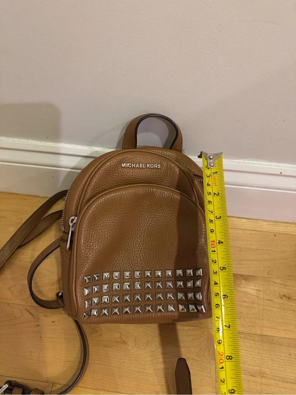 Michael Kors Tan Leather Studded Mini Backpack